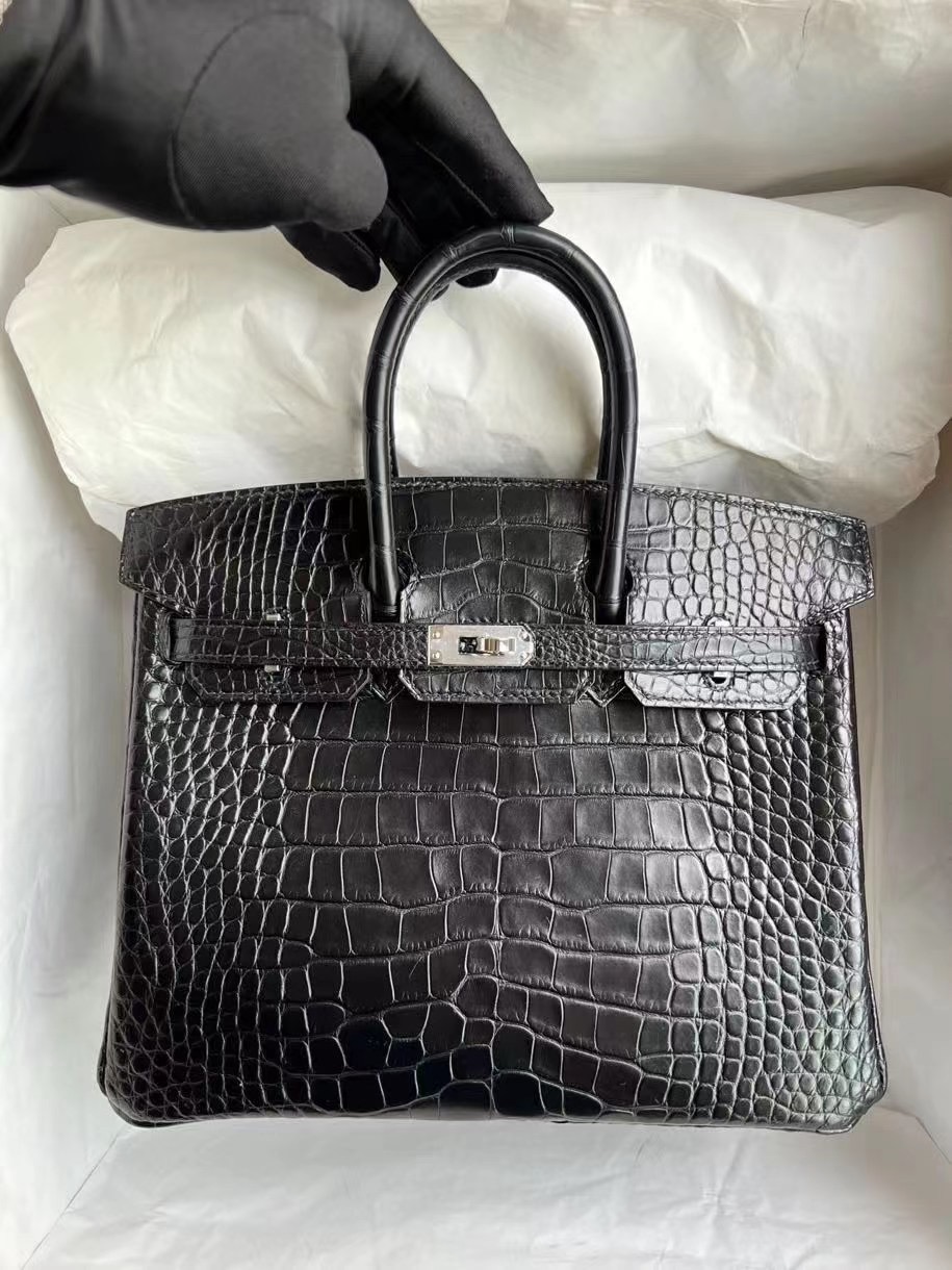 Hermès Birkin 25 Matte Mississippiensis Alligator Noir GHW PHW