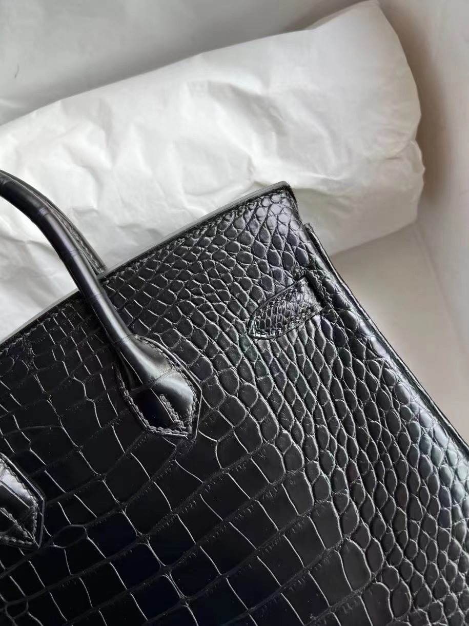 Hermès Birkin 25 Matte Mississippiensis Alligator Noir GHW PHW