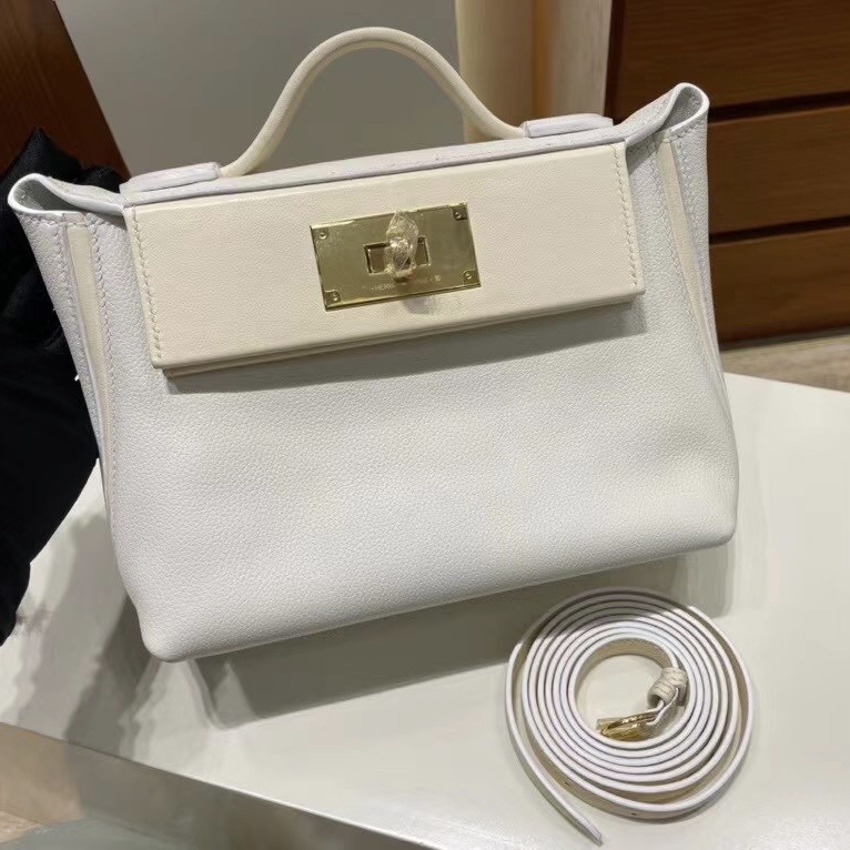 Hermès kelly 24/24 Mini Evercolor 01 Pure white 純白色 i2 nate 奶油白金扣