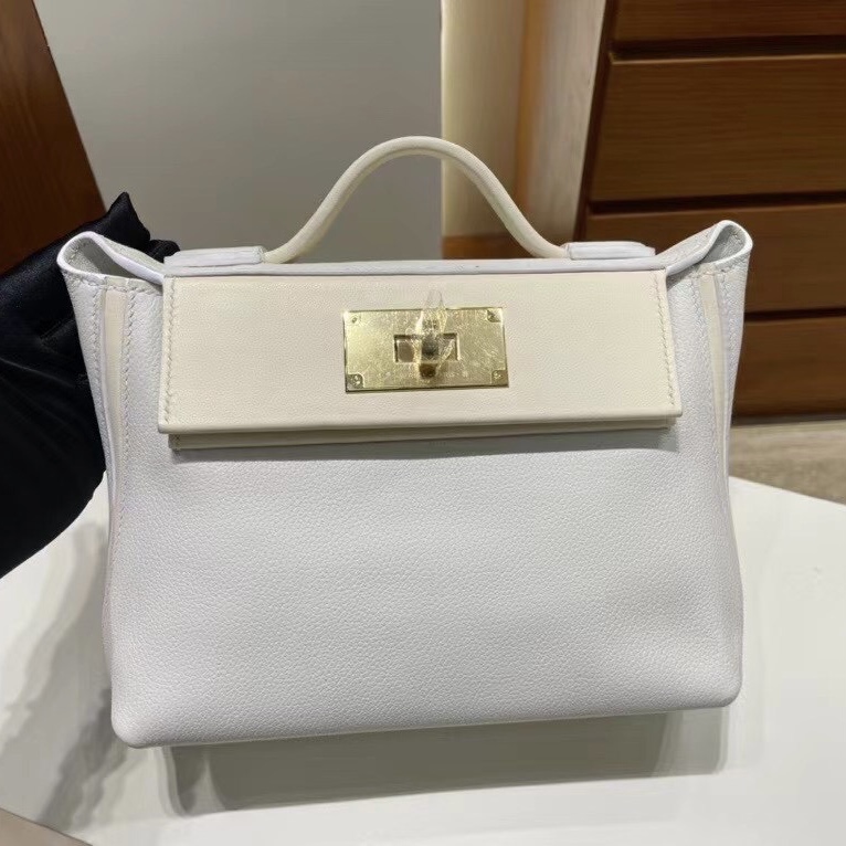 Hermès kelly 24/24 Mini Evercolor 01 Pure white 純白色 i2 nate 奶油白金扣