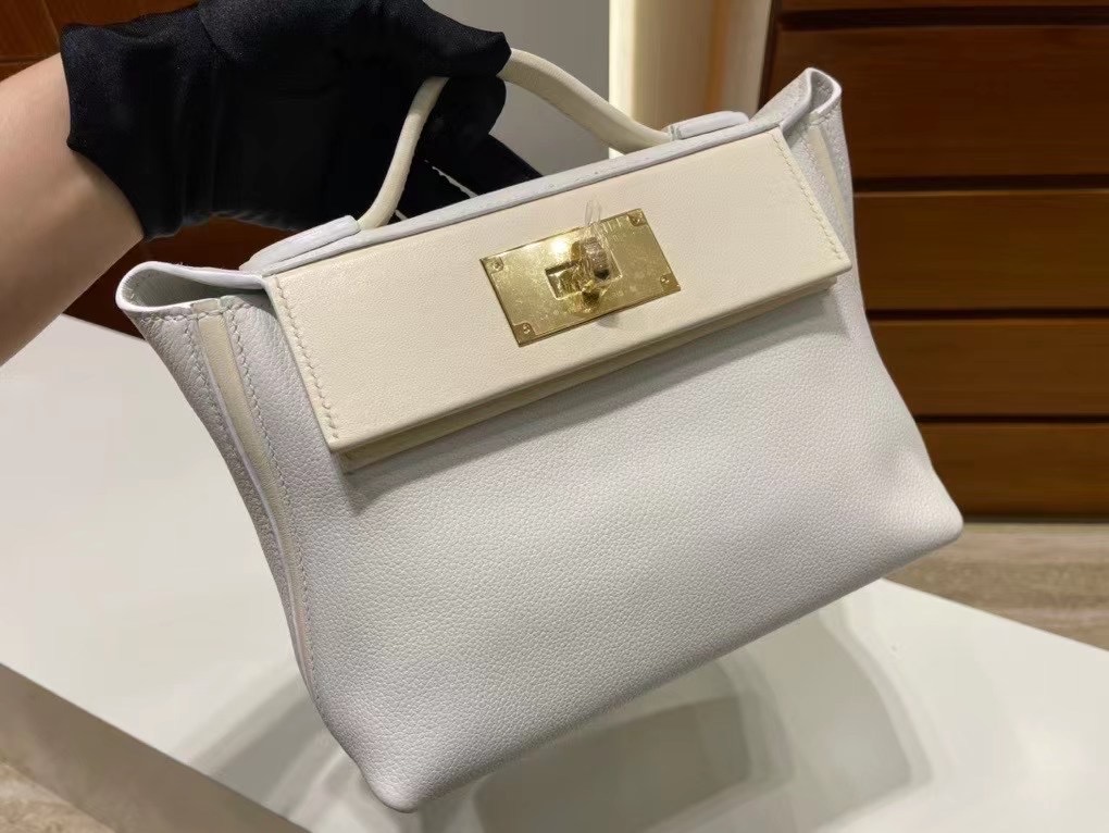 Hermès kelly 24/24 Mini Evercolor 01 Pure white 純白色 i2 nate 奶油白金扣