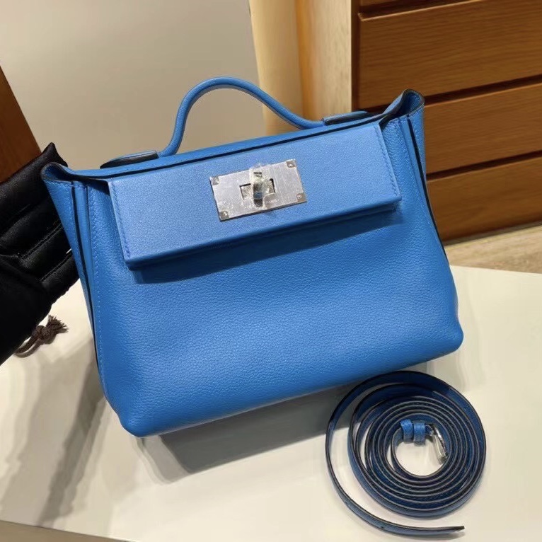 臺灣臺北市文山區 Hermès kelly 24/24 Mini Evercolor 0F Bleu frida 弗裏達藍 銀扣