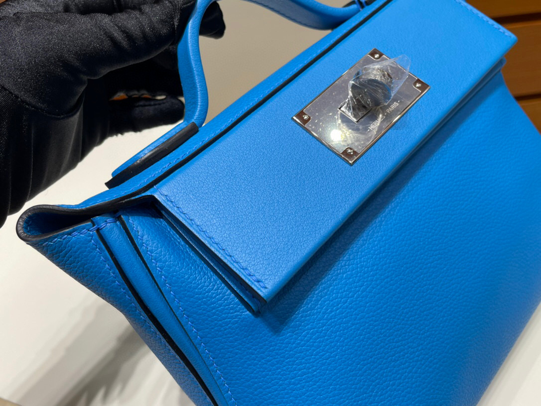 臺灣臺北市文山區 Hermès kelly 24/24 Mini Evercolor 0F Bleu frida 弗裏達藍 銀扣