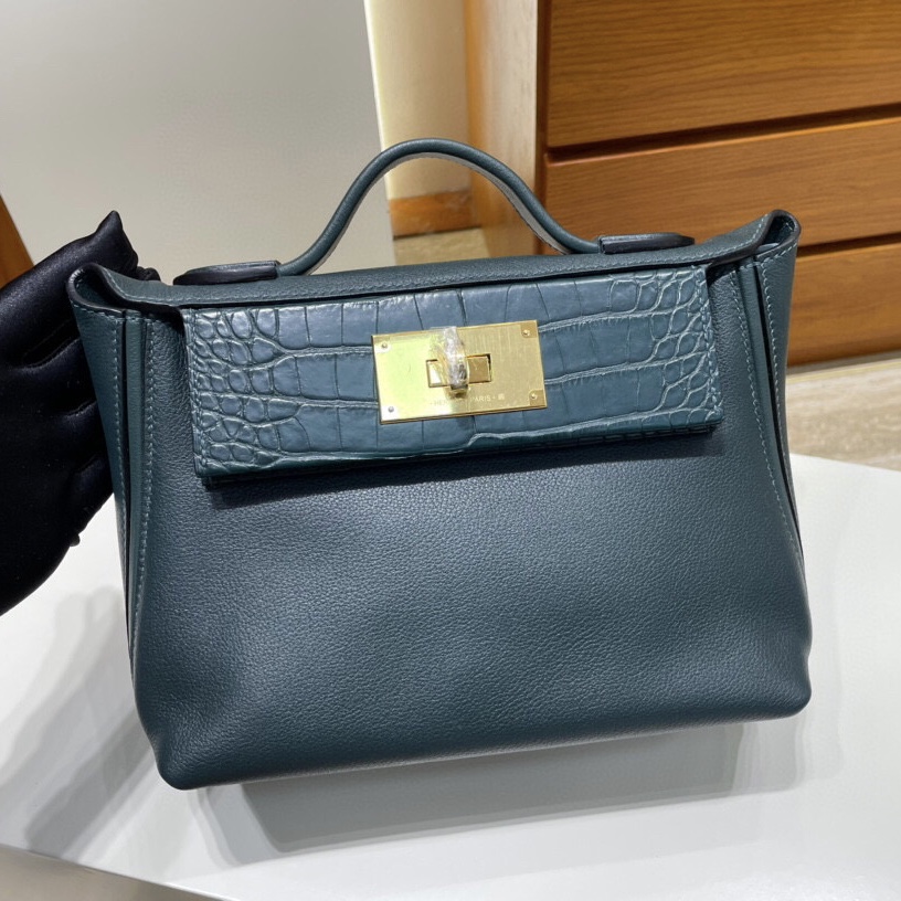 Hermès kelly 24/24 Mini Touch Evercolor 拼 6O Vert cyprès Alligator 金扣