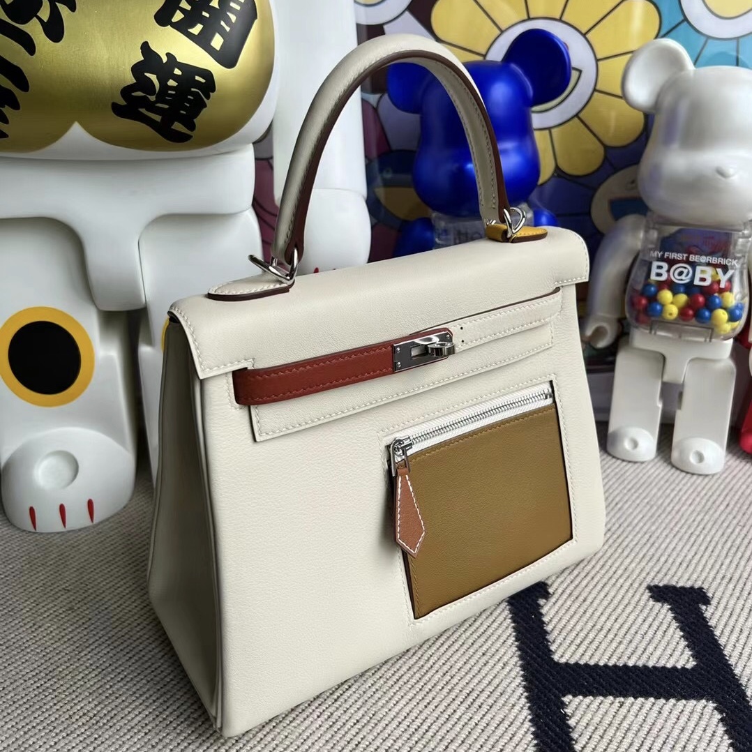 Hermès Kelly 25 Colormatic 口袋 i2 Nata 奶油白 銀扣 全手工蜜蠟線縫制