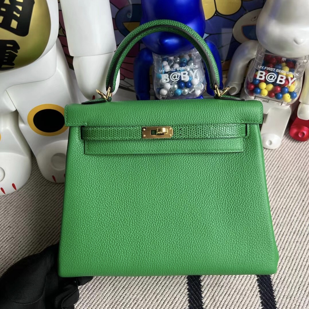 Hermès Kelly 25 Touch Togo/Lizard 1K bambou 竹子綠金扣全手工蜜蠟線縫制