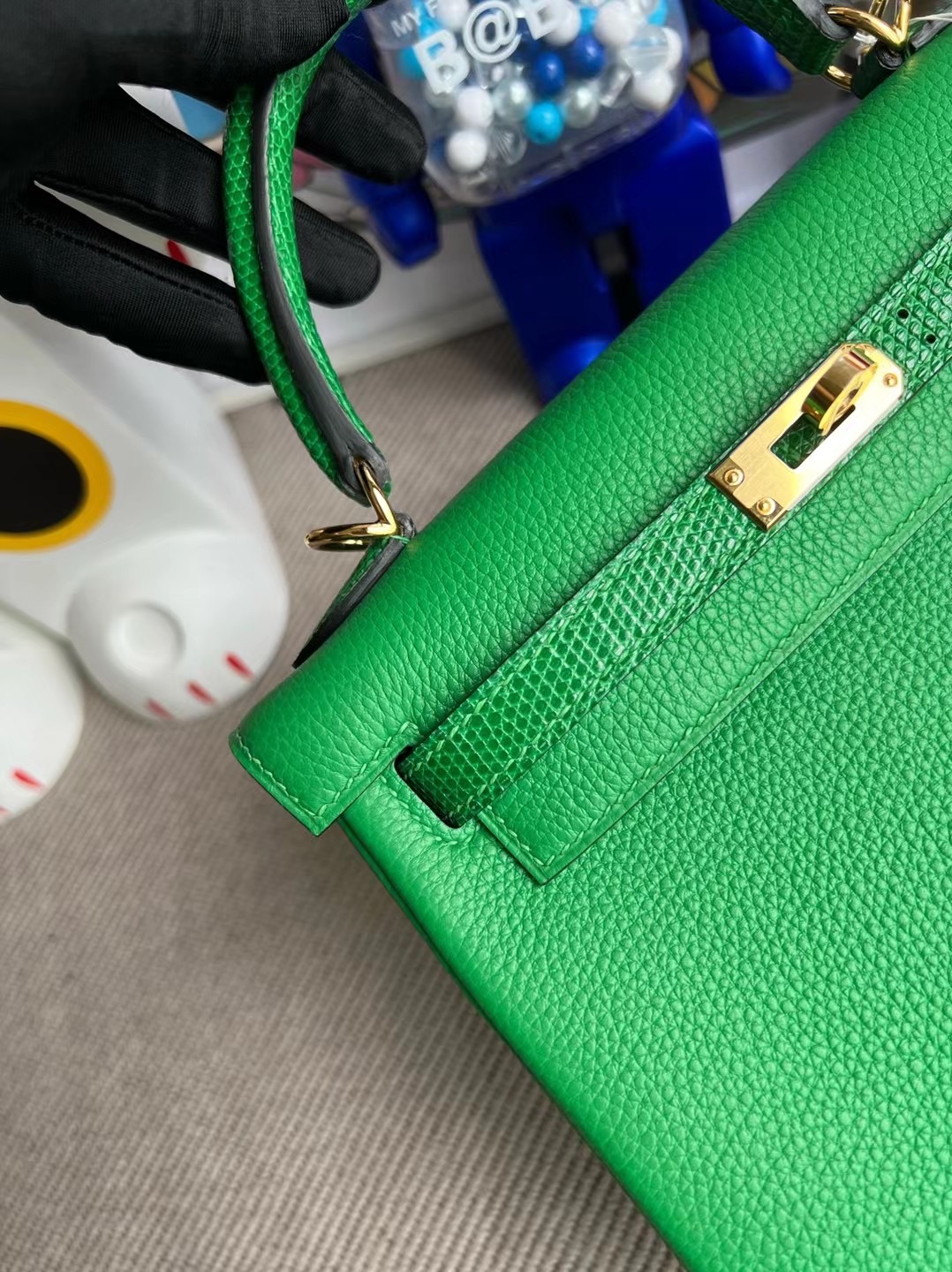 Hermès Kelly 25 Touch Togo/Lizard 1K bambou 竹子綠金扣全手工蜜蠟線縫制