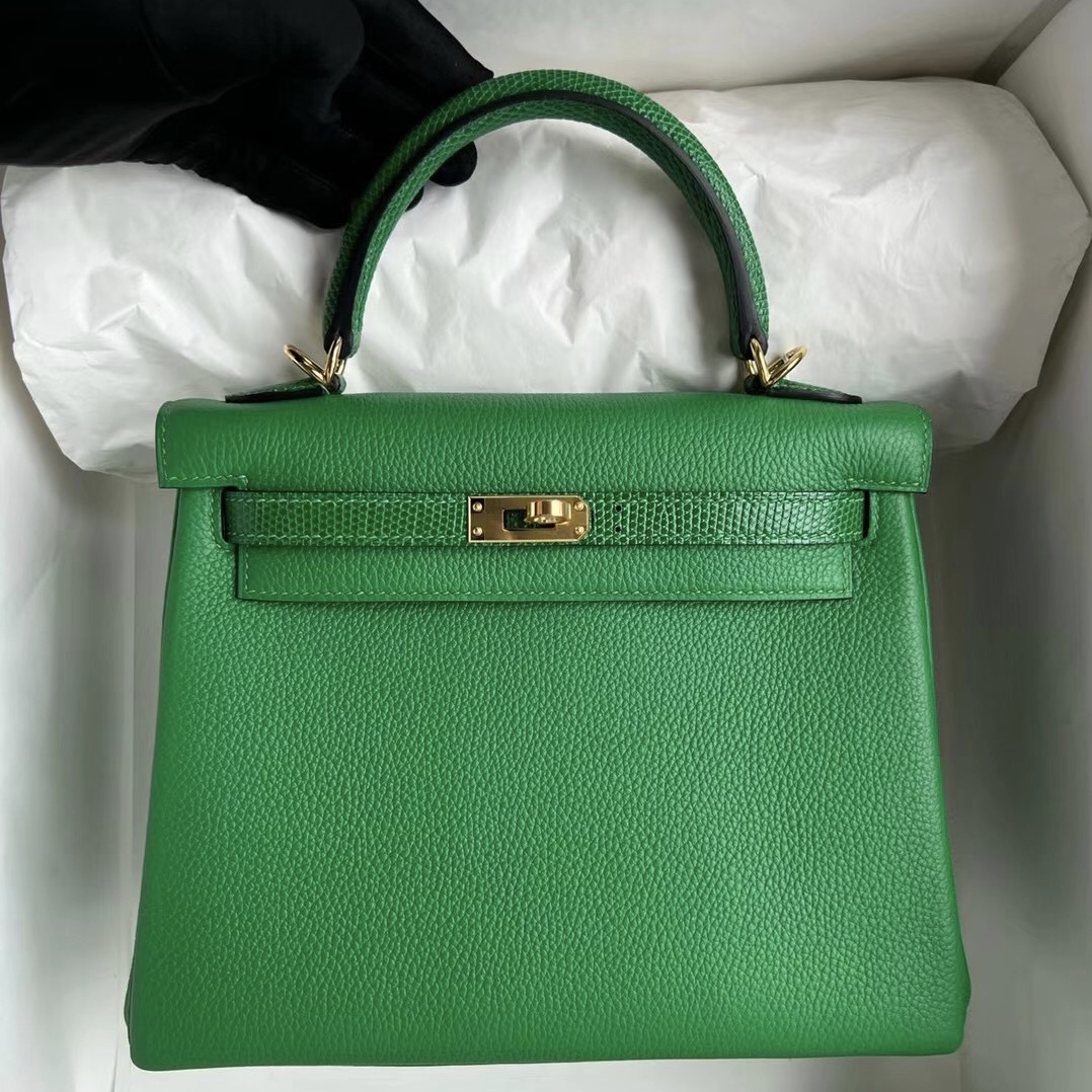 Hermès Kelly 25 Touch Togo/Lizard 1K bambou 竹子綠金扣全手工蜜蠟線縫制