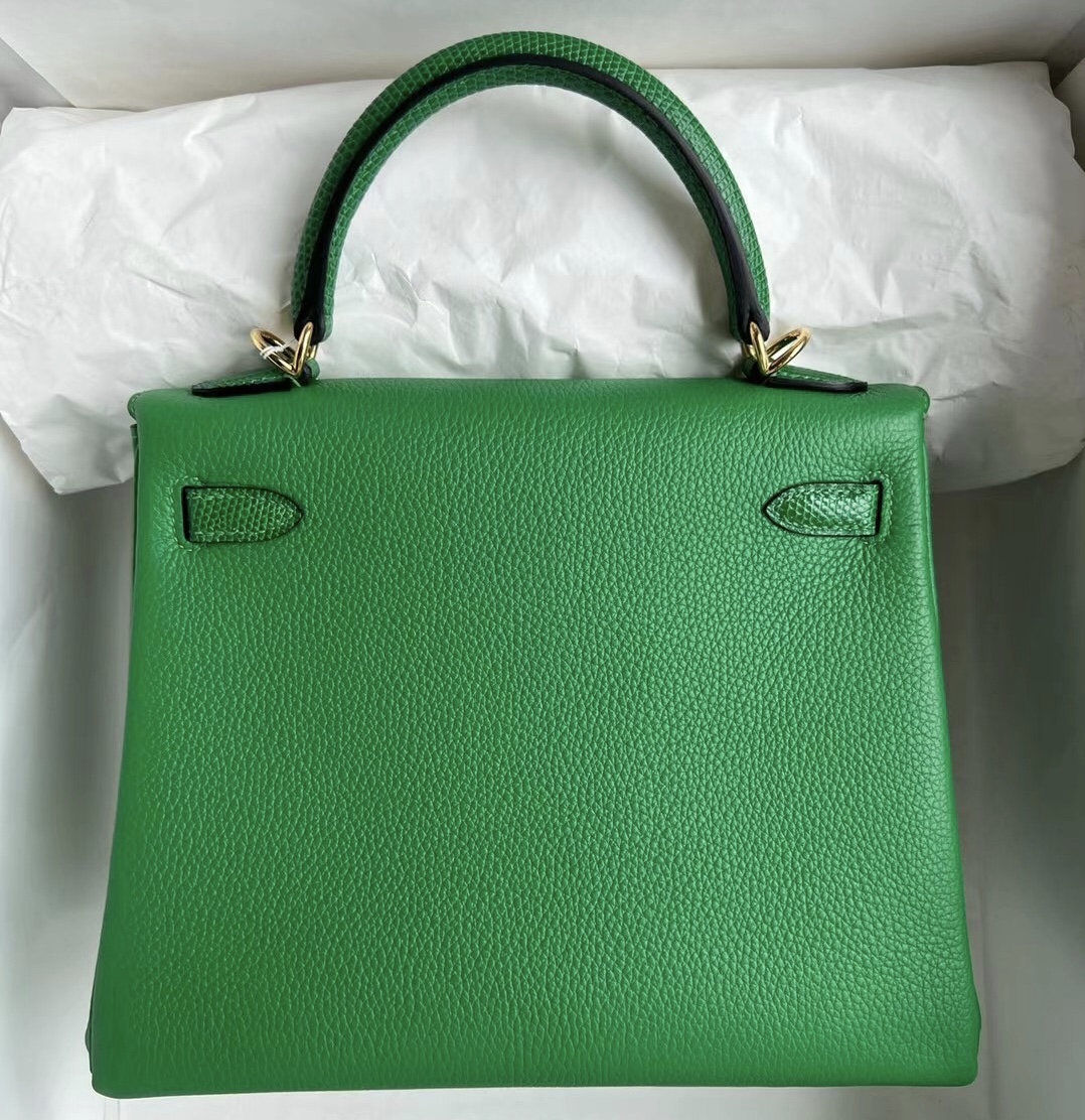 Hermès Kelly 25 Touch Togo/Lizard 1K bambou 竹子綠金扣全手工蜜蠟線縫制