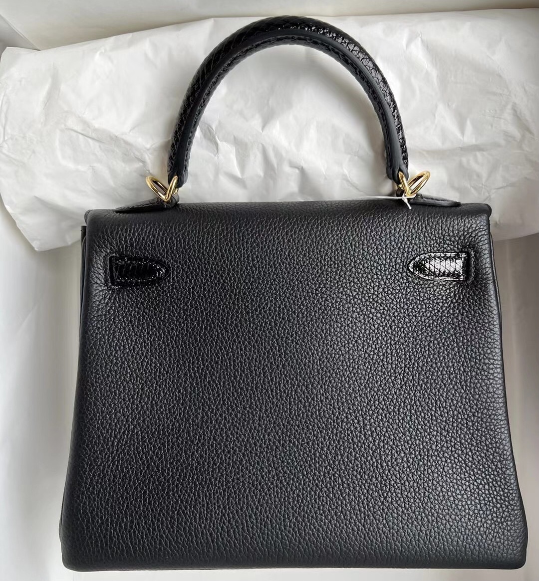 Hermès Kelly 25cm Touch Togo/Lizard Noir 黑色+ bambou 竹子綠 金扣