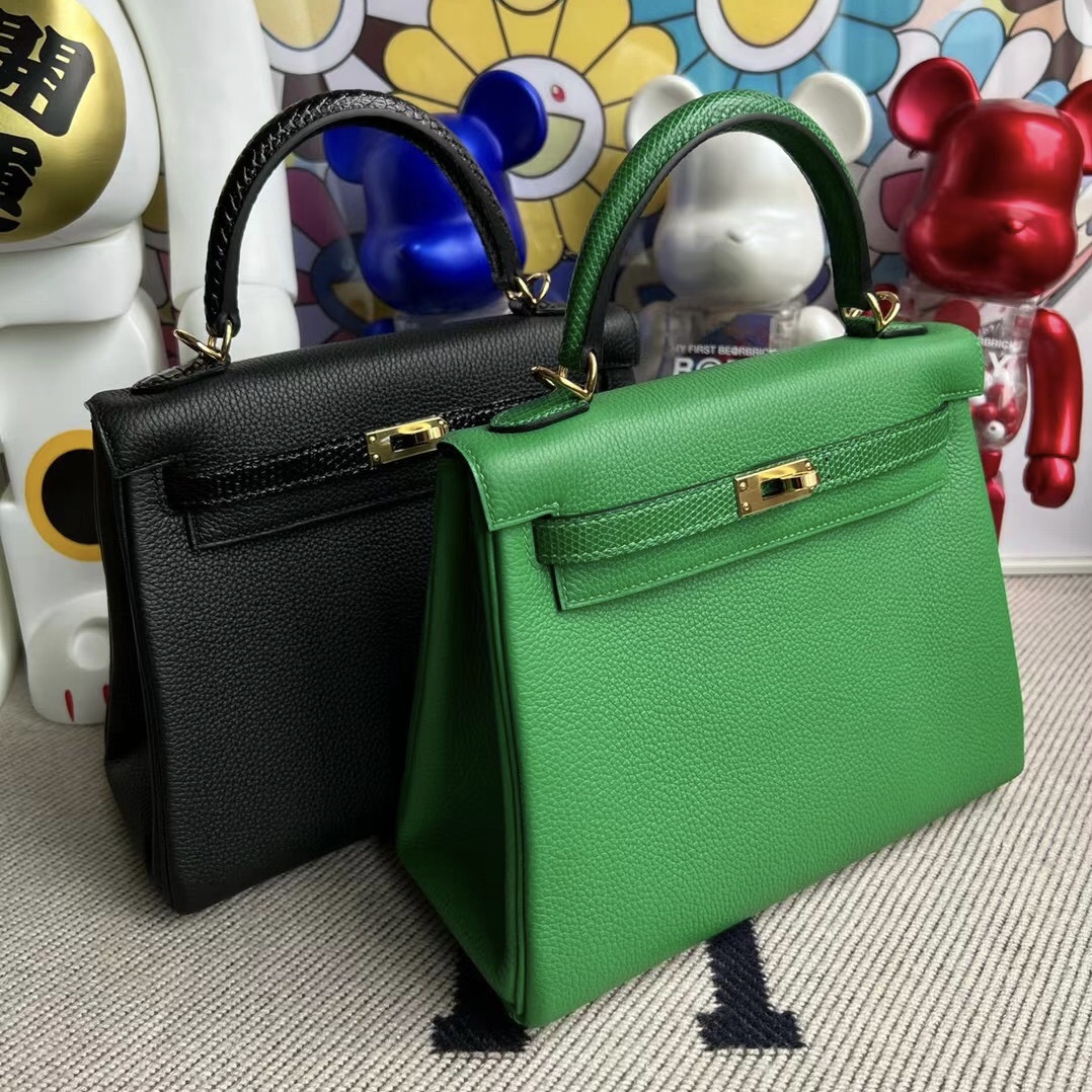 Hermès Kelly 25 Touch Togo/Lizard 1K bambou 竹子綠金扣全手工蜜蠟線縫制