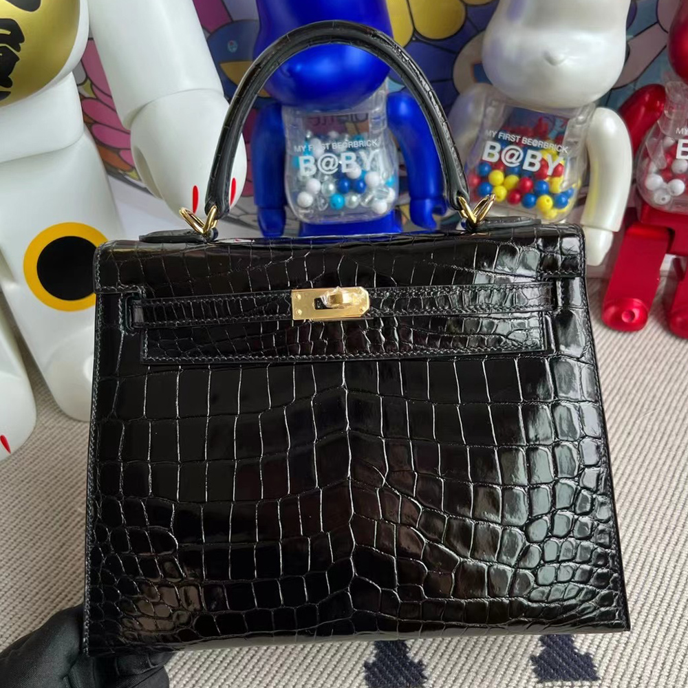 Hermès Kelly 25 亮面尼羅鱷魚 Shiny Nilo Crocodile Noir 黑色 金扣