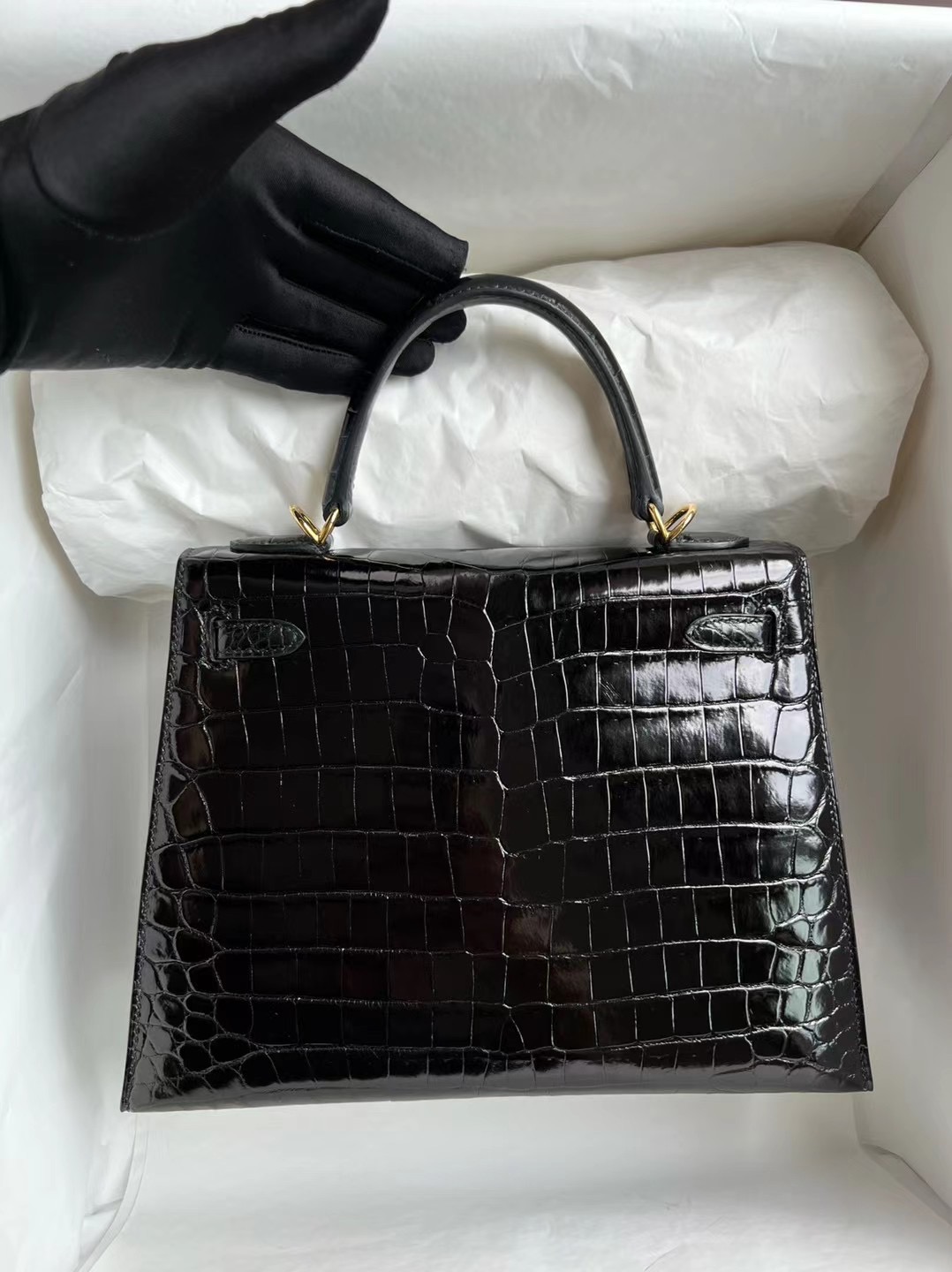 Hermès Kelly 25 亮面尼羅鱷魚 Shiny Nilo Crocodile Noir 黑色 金扣