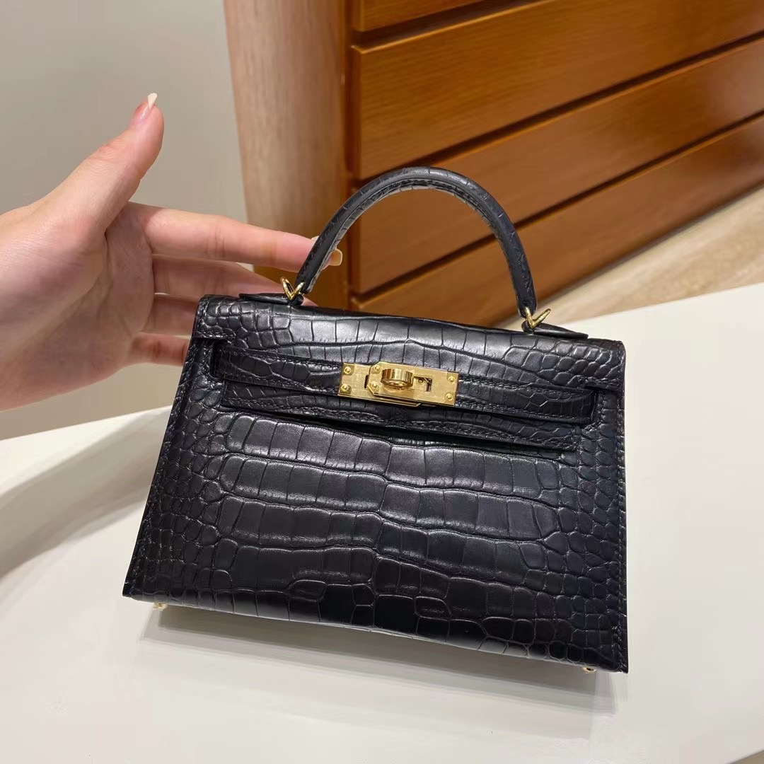 Republic of Indonesia Hermes Kelly Mini II Matte Alligator Crocodile Noir