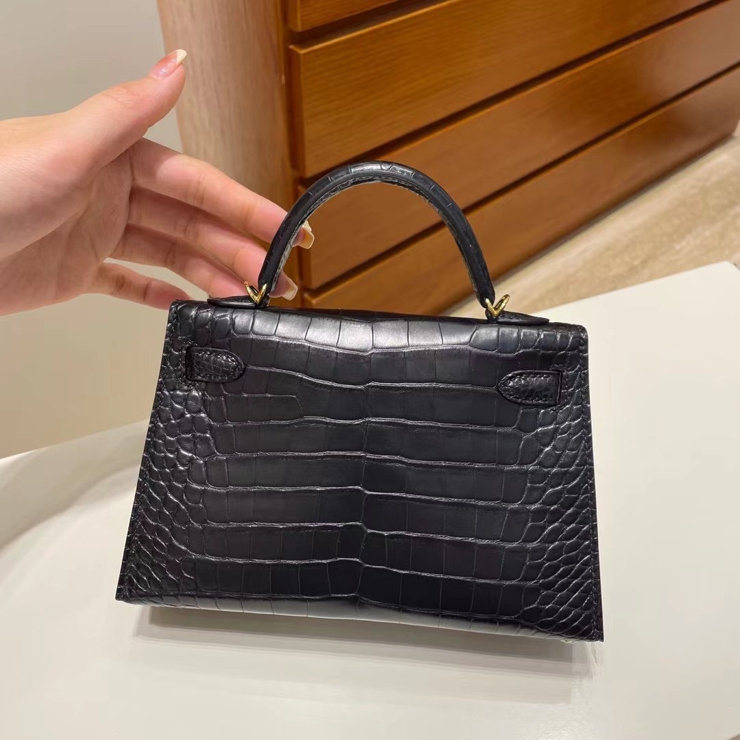 Republic of Indonesia Hermes Kelly Mini II Matte Alligator Crocodile Noir