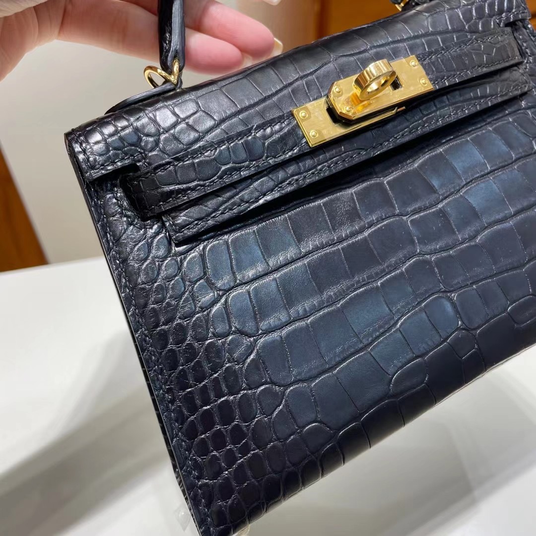 Republic of Indonesia Hermes Kelly Mini II Matte Alligator Crocodile Noir