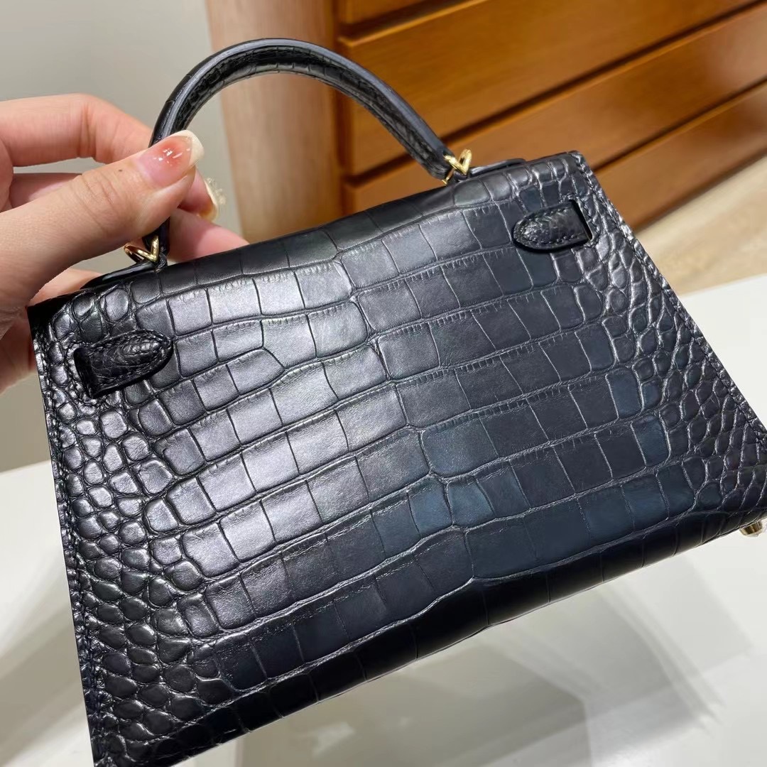 Republic of Indonesia Hermes Kelly Mini II Matte Alligator Crocodile Noir