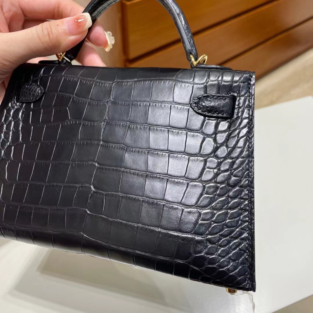 Republic of Indonesia Hermes Kelly Mini II Matte Alligator Crocodile Noir