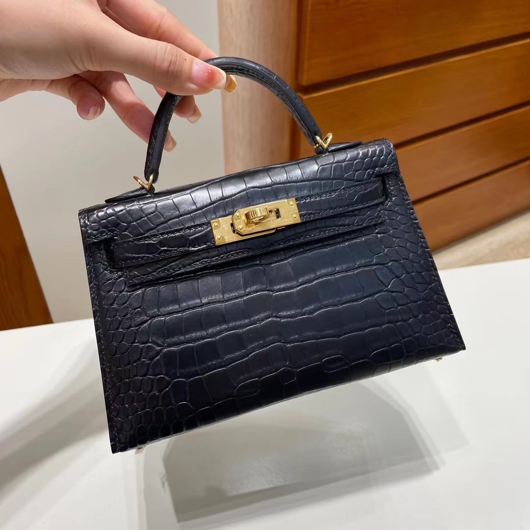 Republic of Indonesia Hermes Kelly Mini II Matte Alligator Crocodile Noir