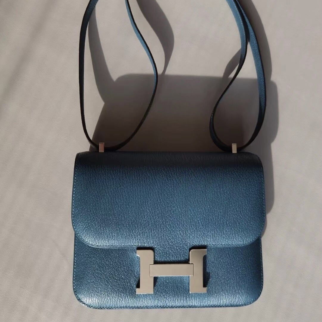 Hermès Constance 18cm Chevre W0 Vert Bosphore Deep Blue