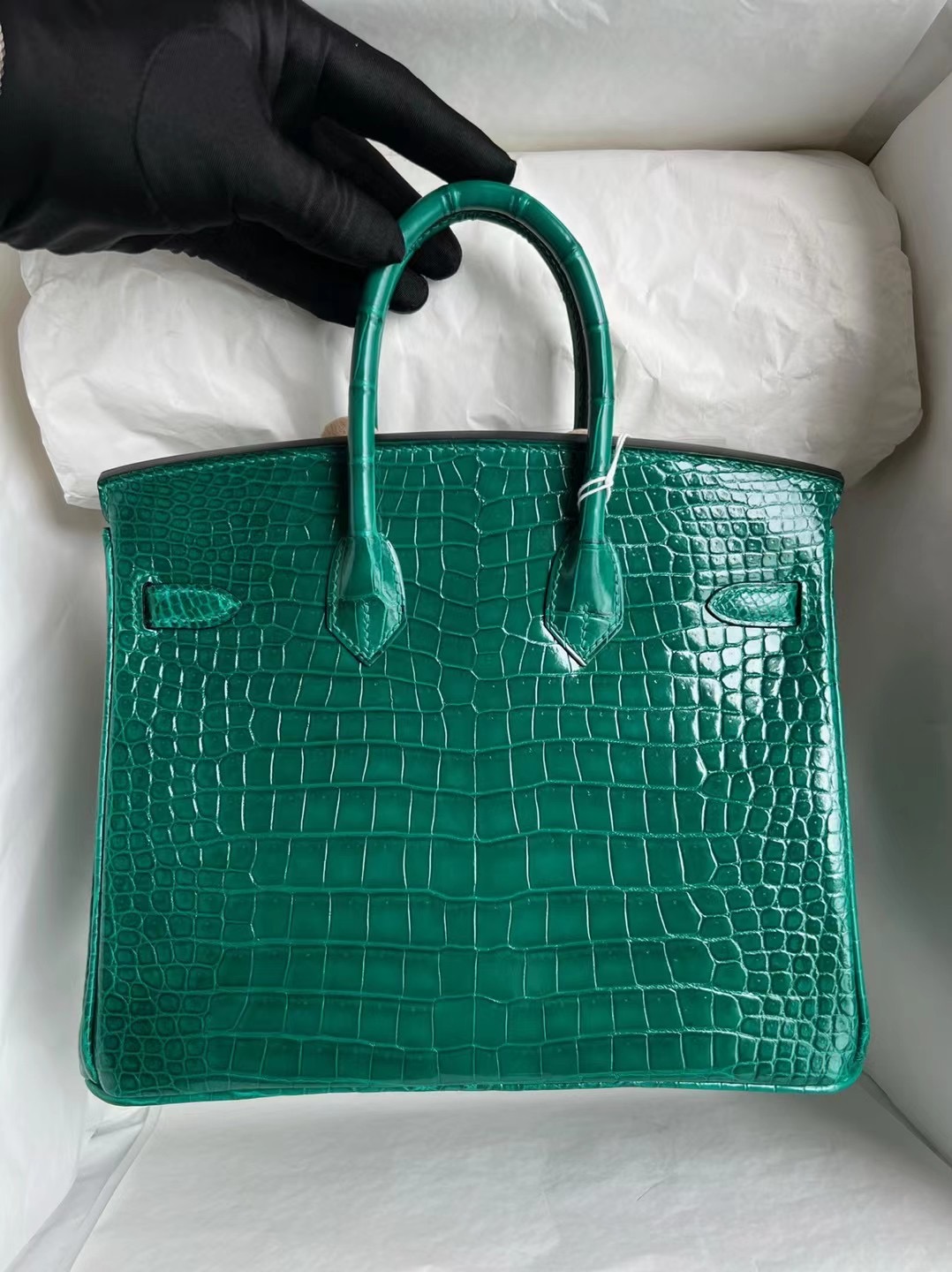 新加坡愛馬仕包包價格 Hermès Birkin 25 亮面倒V澳洲灣鱷6Q Very Emerald 金扣