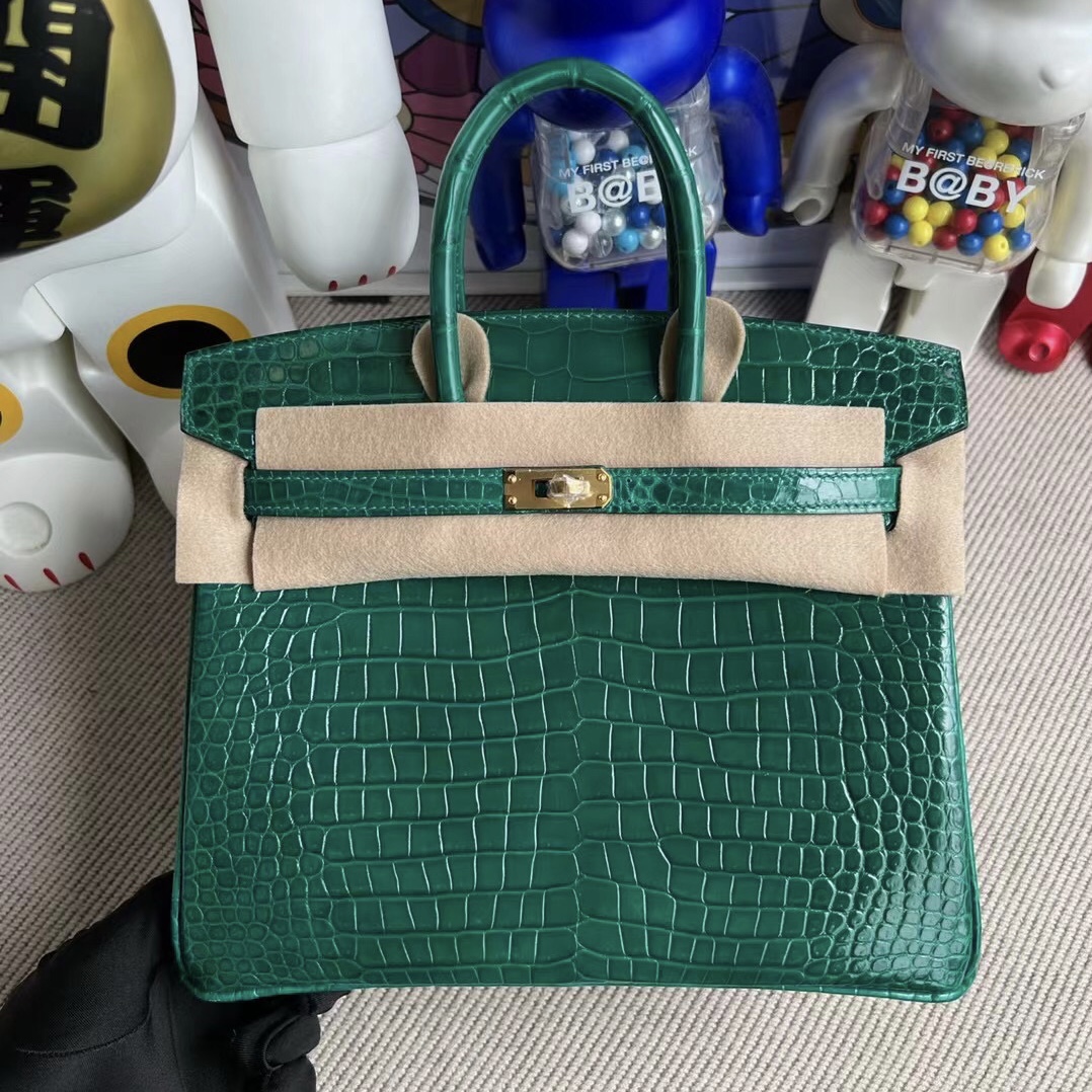 新加坡愛馬仕包包價格 Hermès Birkin 25 亮面倒V澳洲灣鱷6Q Very Emerald 金扣