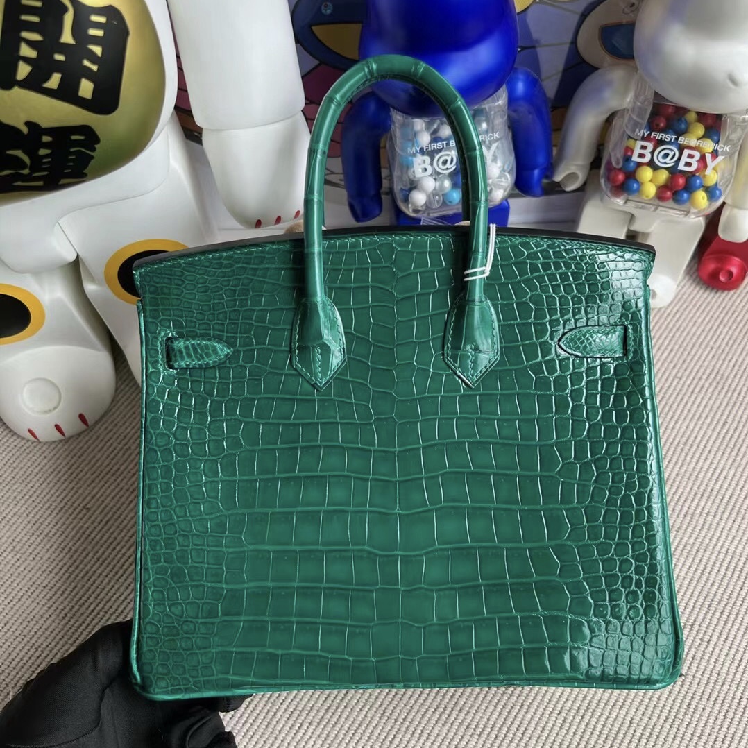 新加坡愛馬仕包包價格 Hermès Birkin 25 亮面倒V澳洲灣鱷6Q Very Emerald 金扣