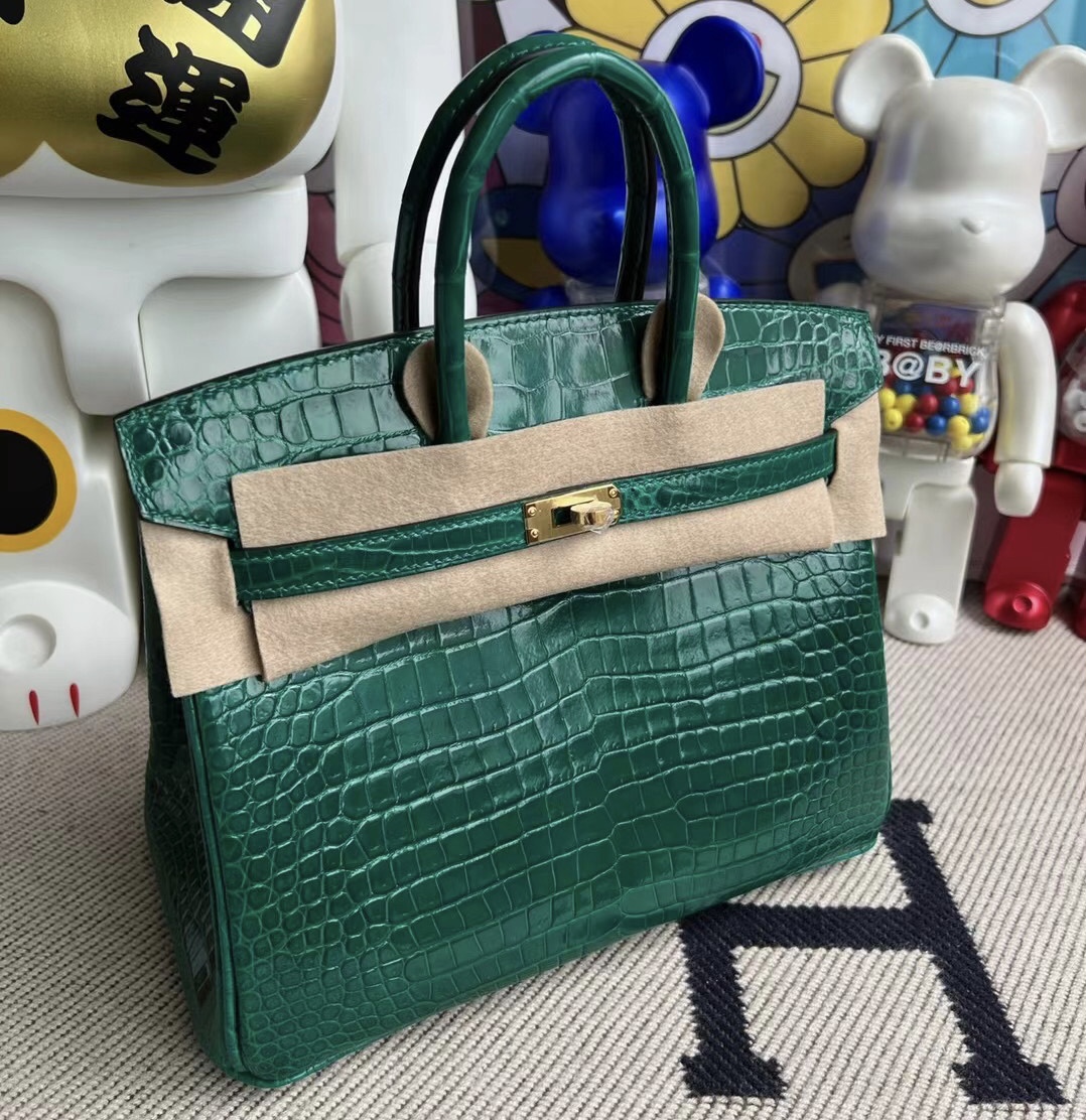 新加坡愛馬仕包包價格 Hermès Birkin 25 亮面倒V澳洲灣鱷6Q Very Emerald 金扣