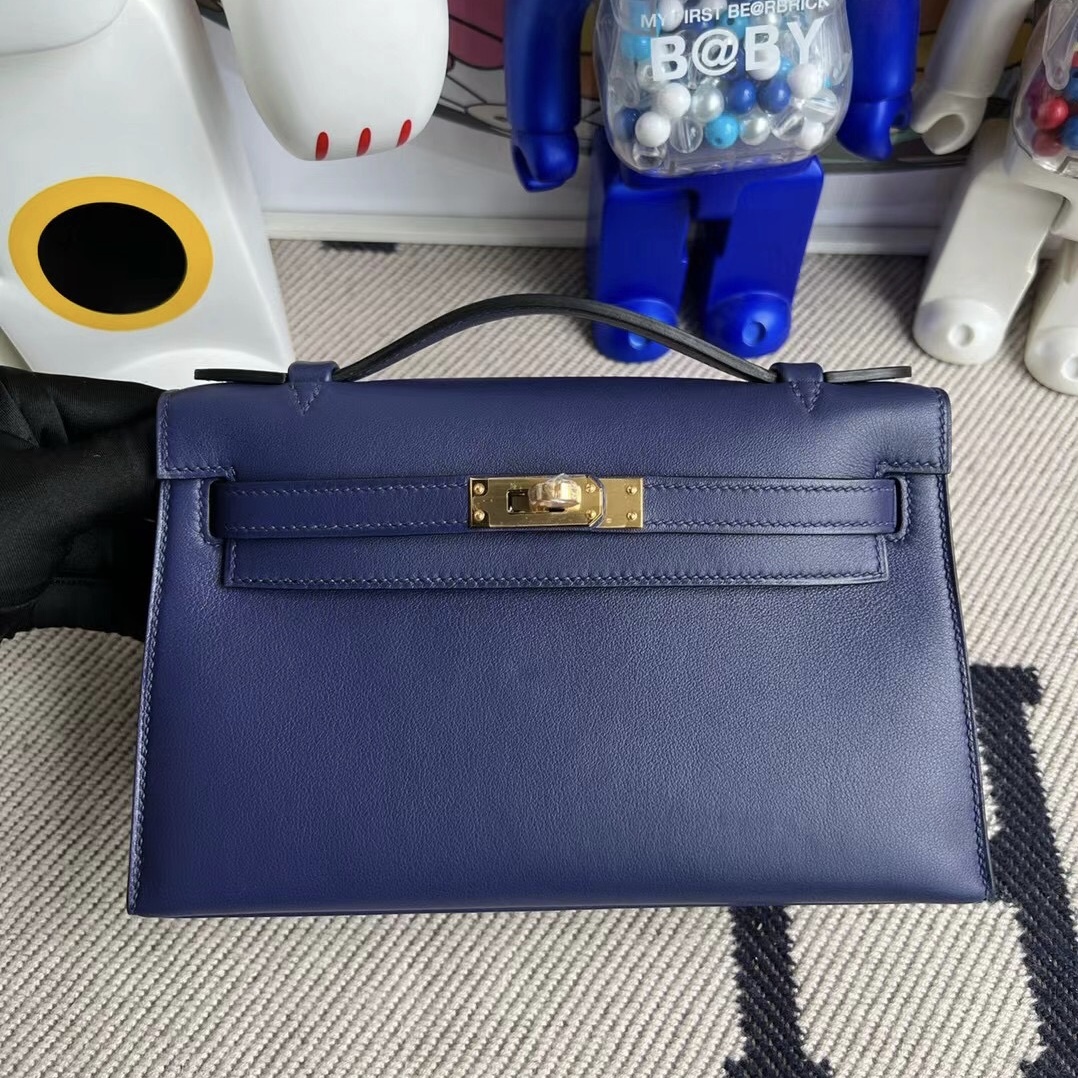 Vietnam Hanoi Hermes MiniKelly Pochette Swift M3 Blue Encre 墨水藍 金扣