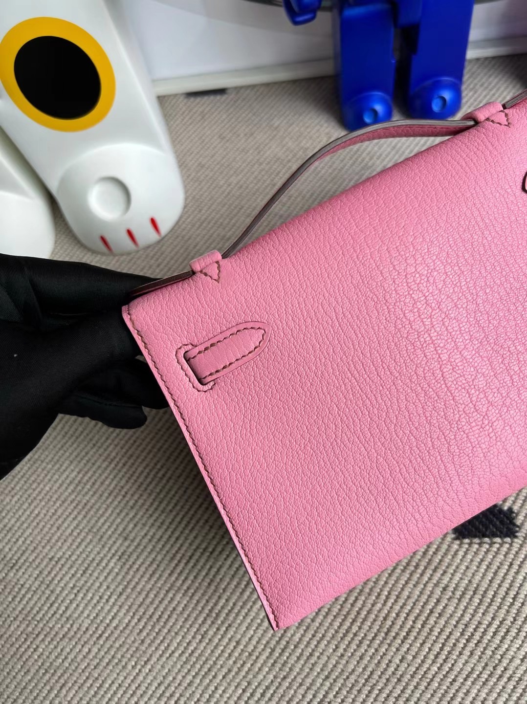 Hermes MiniKelly Pochette Chevre 進口山羊皮 5P pink 櫻花粉 銀扣