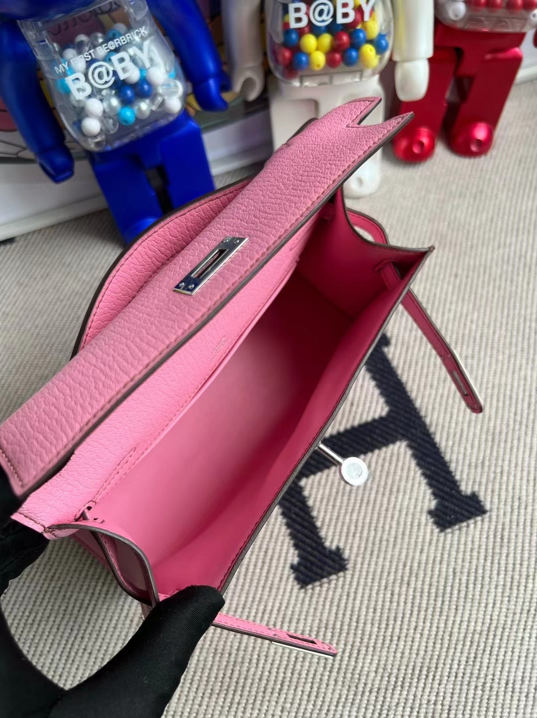 Hermes MiniKelly Pochette Chevre 進口山羊皮 5P pink 櫻花粉 銀扣