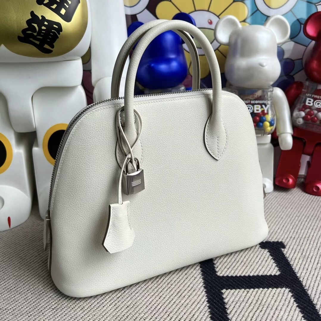 Singapore Hermès Bolide 25 Evercolor 01 Pure white 純白色內拼2S sesame 銀扣