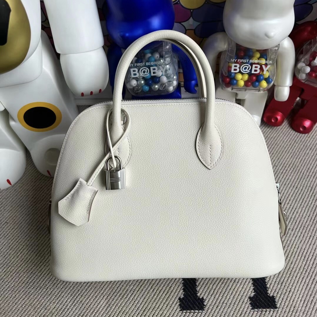 Singapore Hermès Bolide 25 Evercolor 01 Pure white 純白色內拼2S sesame 銀扣