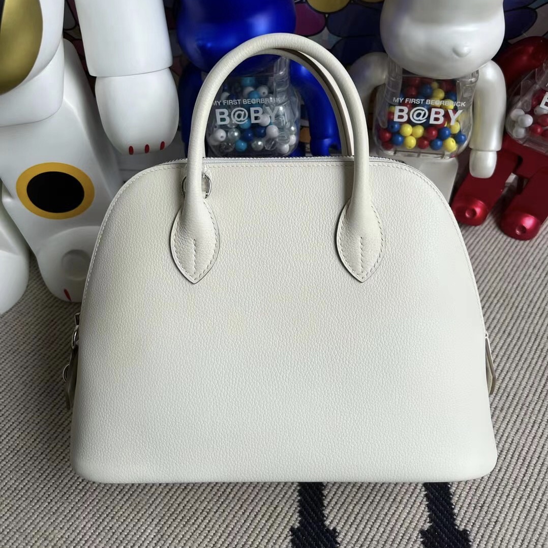 Singapore Hermès Bolide 25 Evercolor 01 Pure white 純白色內拼2S sesame 銀扣