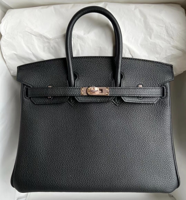 Hermes Bag price and pictures Birkin 25 Noir Togo Rose Gold Hardware
