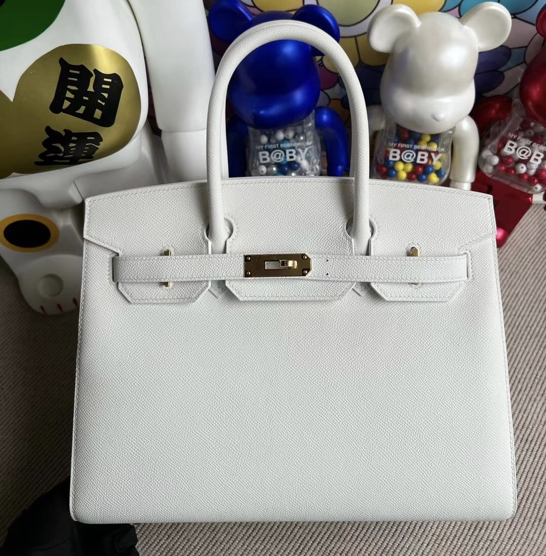 新加坡愛馬仕鉑金包30外縫價格 Hermès Birkin 30 Sellier Epsom 01 Pure white GHW