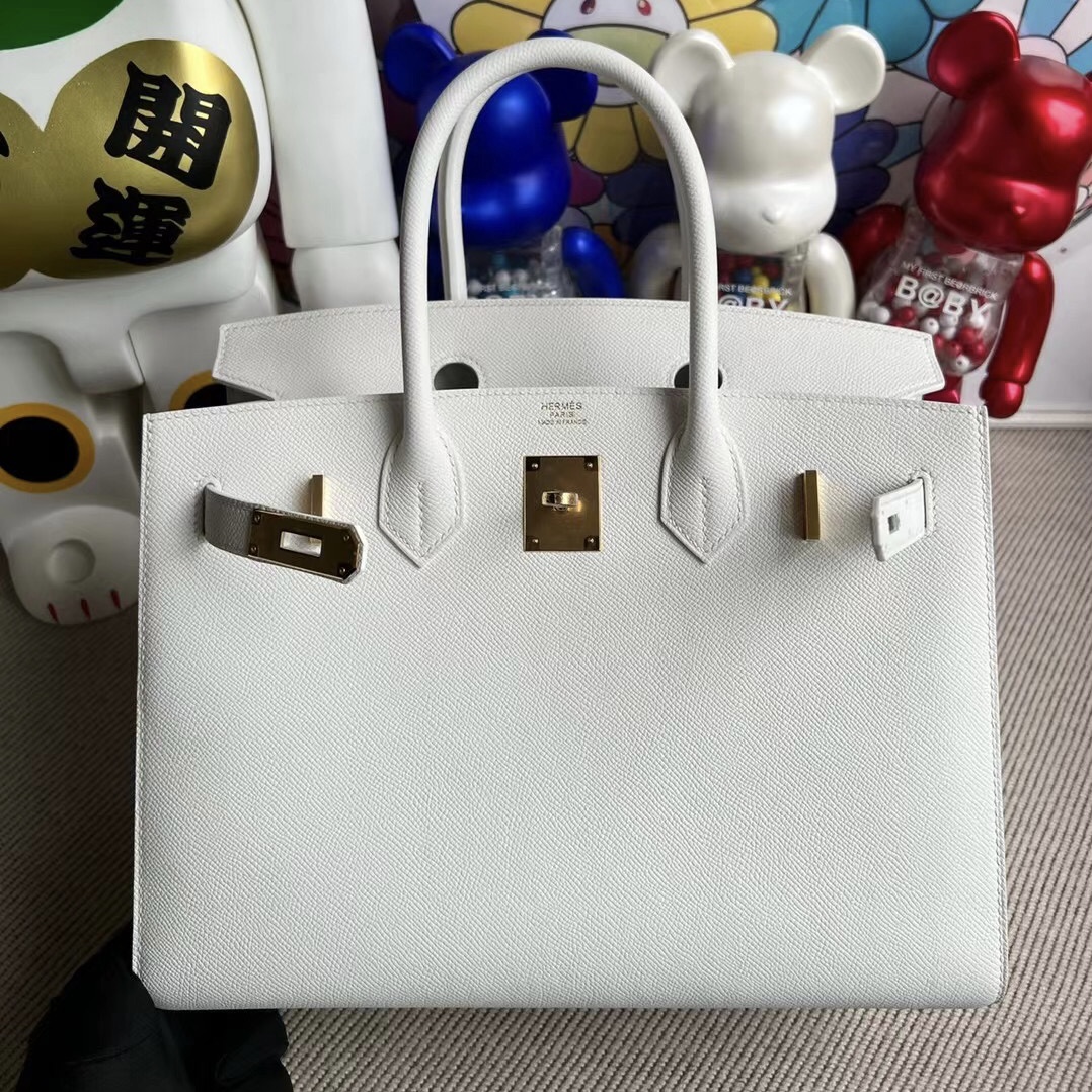 新加坡愛馬仕鉑金包30外縫價格 Hermès Birkin 30 Sellier Epsom 01 Pure white GHW