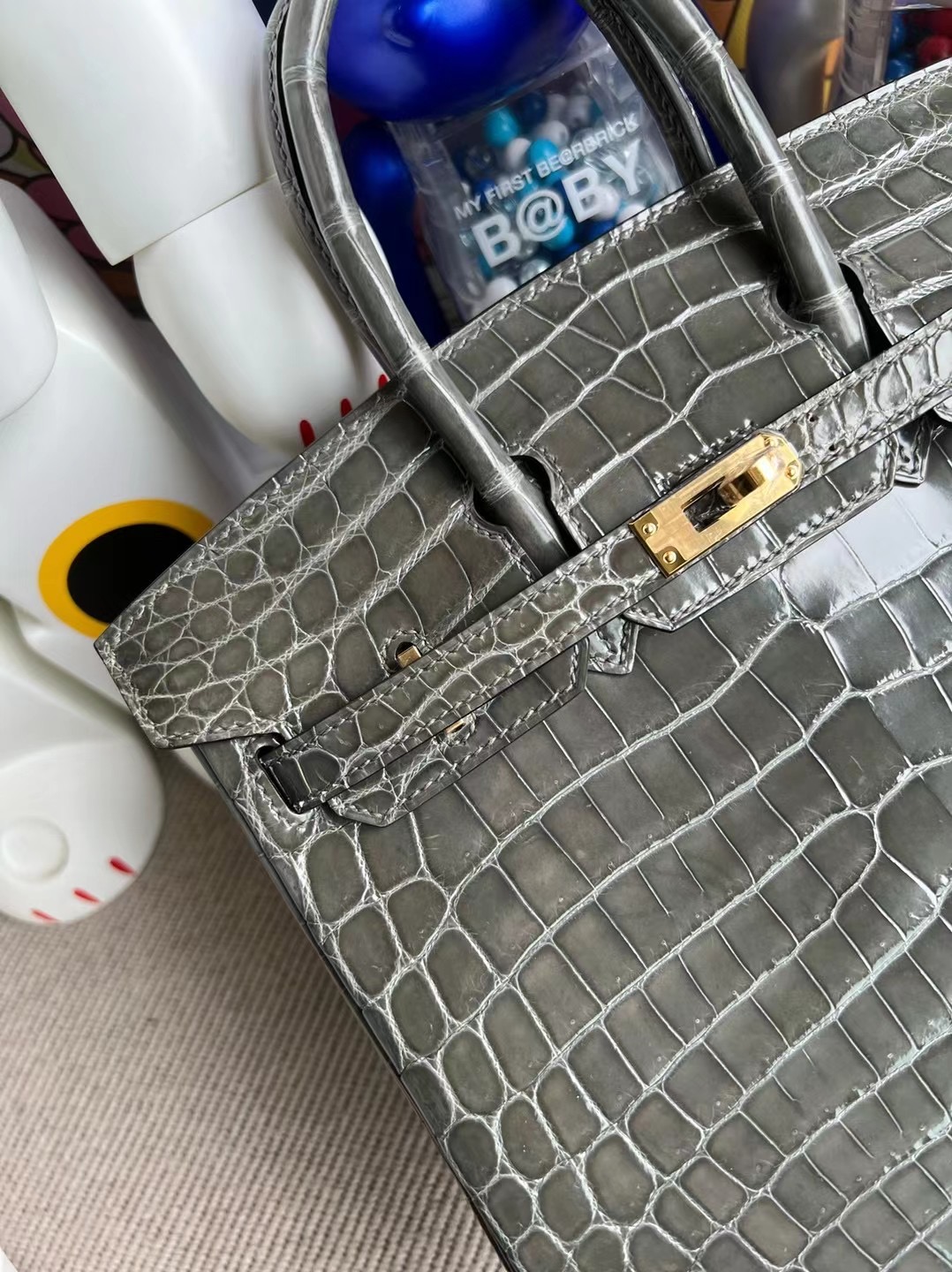 Singapore Hermès Birkin 25 Shiny Nilo Crocodile 8F Etain 錫器灰金扣