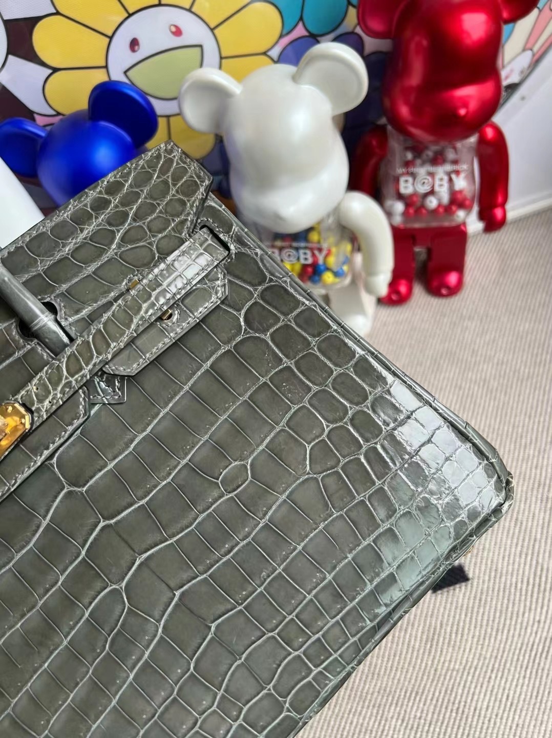 Singapore Hermès Birkin 25 Shiny Nilo Crocodile 8F Etain 錫器灰金扣