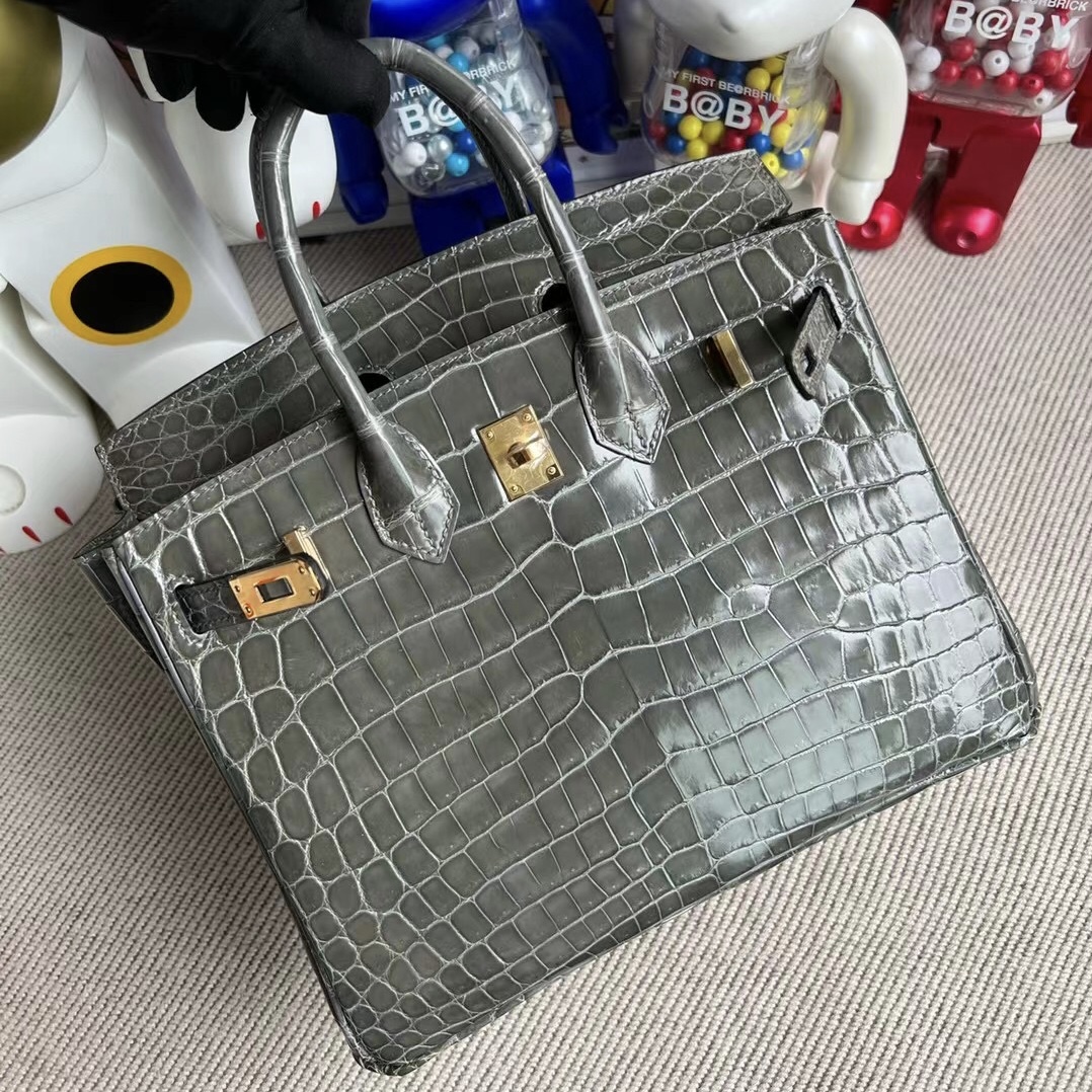 Singapore Hermès Birkin 25 Shiny Nilo Crocodile 8F Etain 錫器灰金扣