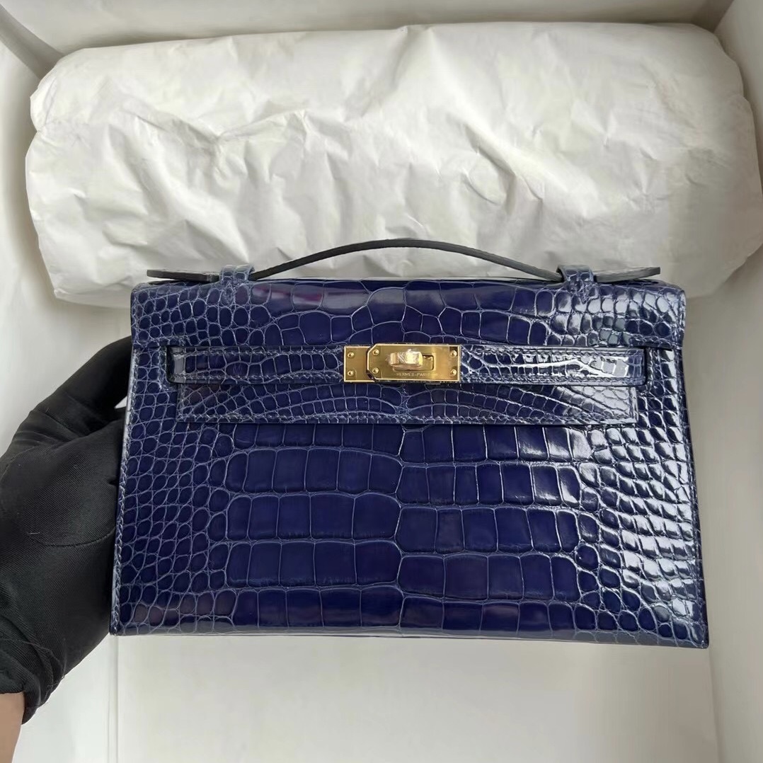 Singapore Hermès MiniKelly Pochette Polished Mississippiensis Alligator M3 Blue Encre