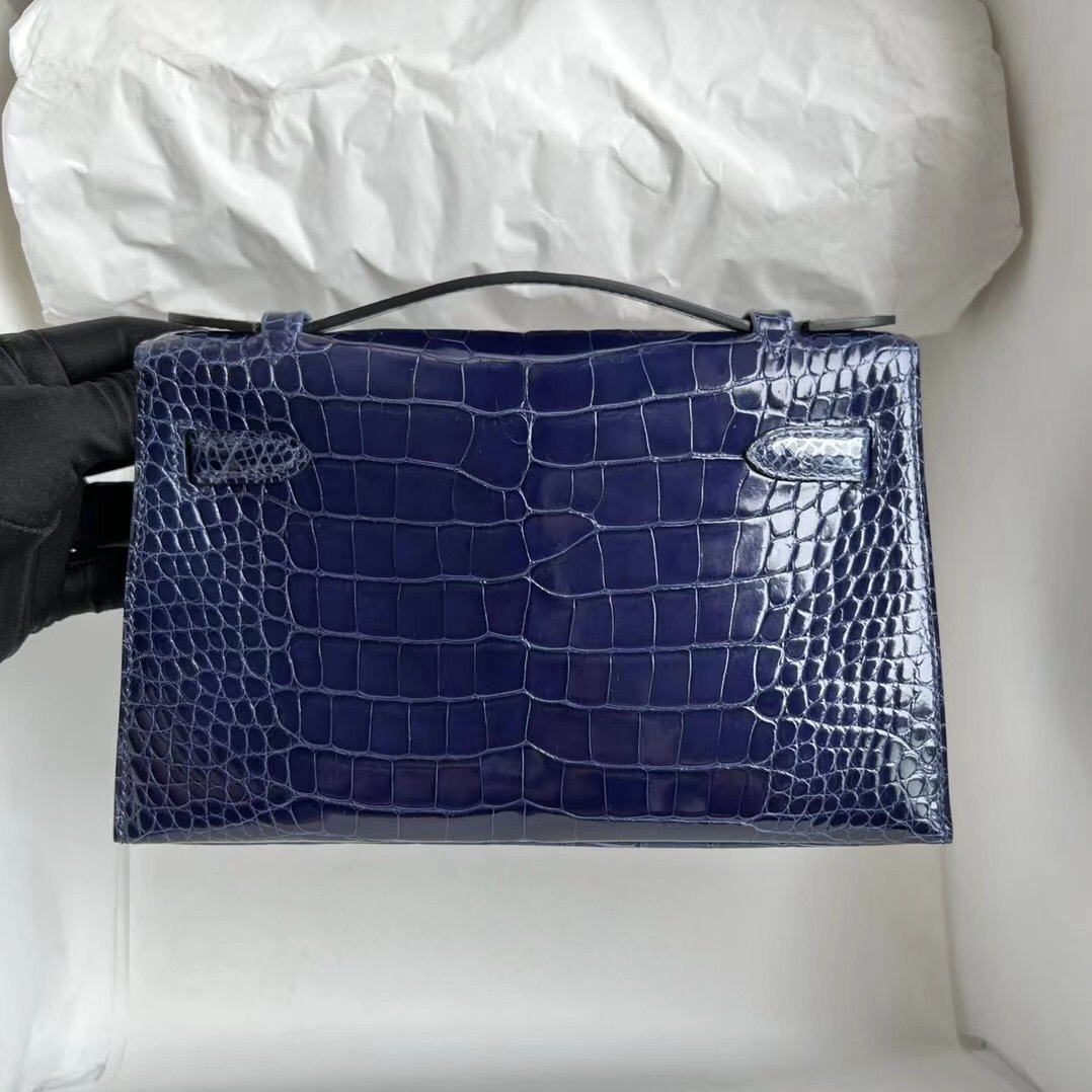 Singapore Hermès MiniKelly Pochette Polished Mississippiensis Alligator M3 Blue Encre