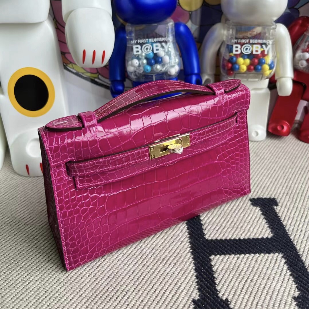 Singapore Hermès MiniKelly Pochette Mississippiensis Alligator J5 Rose Sheheraradez GHW