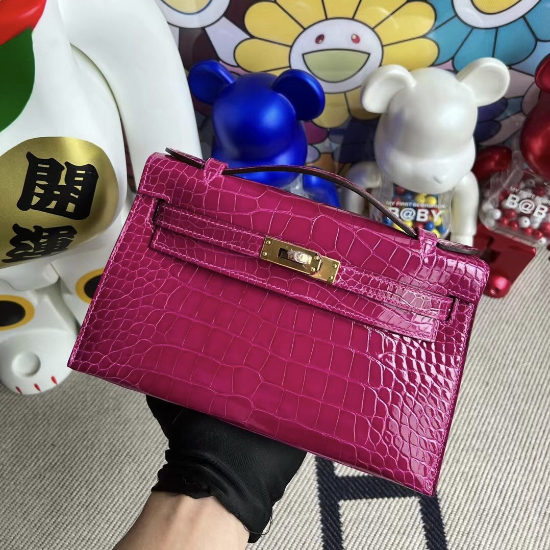 Singapore Hermès MiniKelly Pochette Mississippiensis Alligator J5 Rose Sheheraradez GHW