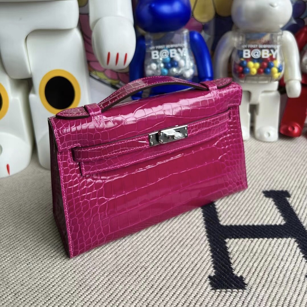 Hermès MiniKelly Pochette Polished Mississippiensis Alligator J5 Rose Sheheraradez