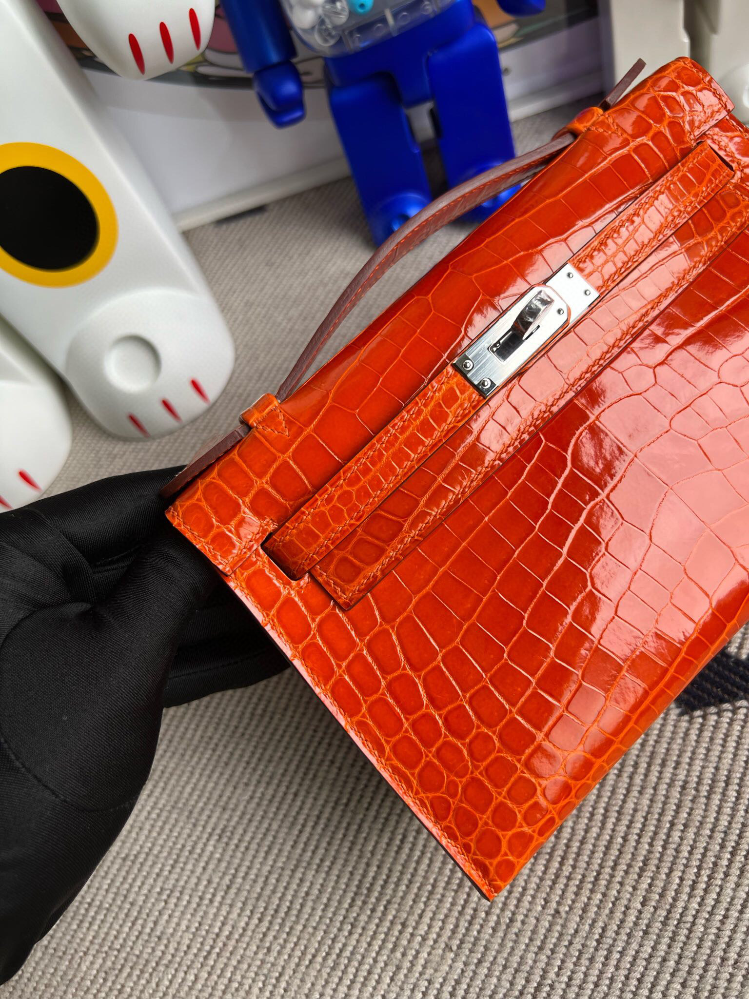 Malaysia Hermès Mini Kelly Pochette Mississippiensis Alligator 93 Orange橙色銀扣