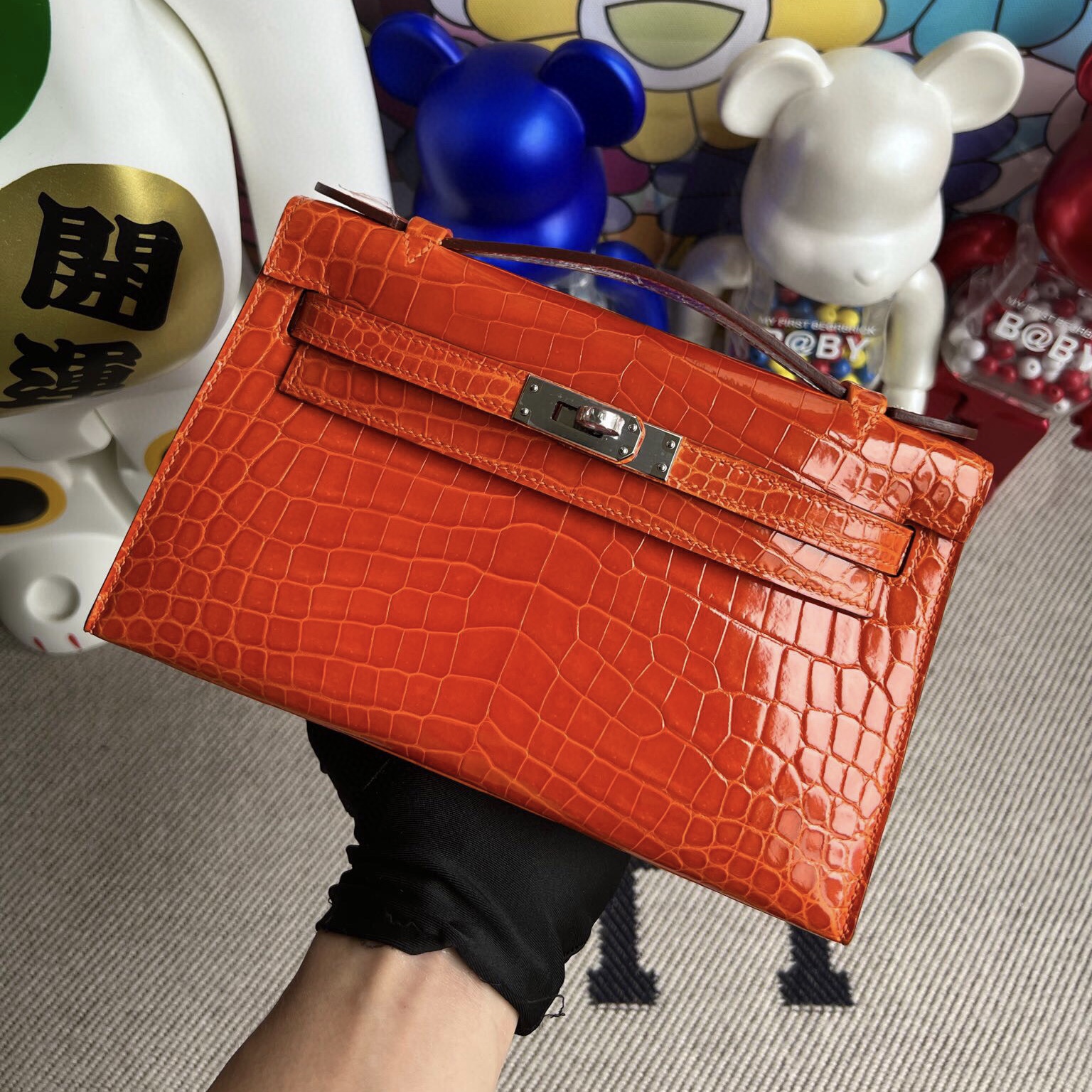 Malaysia Hermès Mini Kelly Pochette Mississippiensis Alligator 93 Orange橙色銀扣