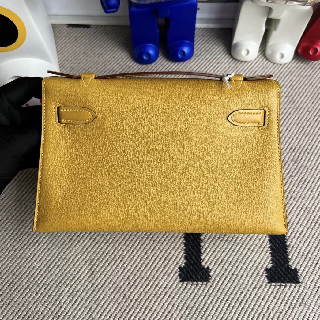 Canada Hermès MiniKelly Pochette Chevre 山羊皮 9D Jaune Ambe 琥珀黃 金扣