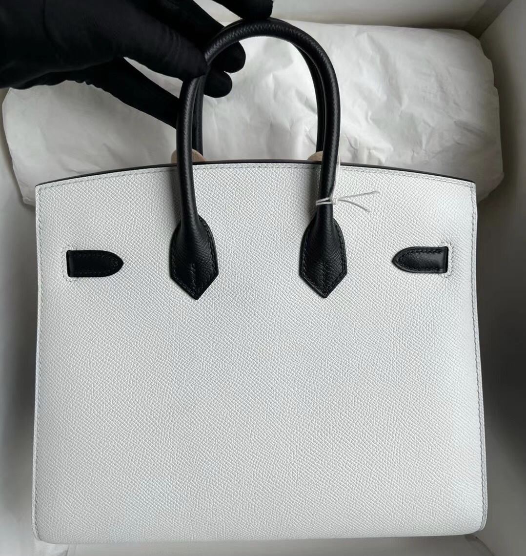 Hermès Birkin 25 HSS Epsom Sellier 外縫線 Blanc 純白色 Noir 金扣