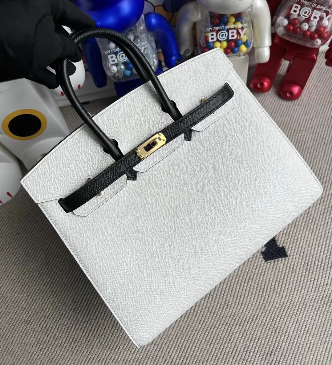 Hermès Birkin 25 HSS Epsom Sellier 外縫線 Blanc 純白色 Noir 金扣